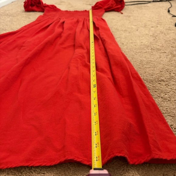 Kinga Csilla Red Smocked Puff Tie Sleeve Maxi Dress Women’s US Size 6 Holiday - Picture 10 of 11